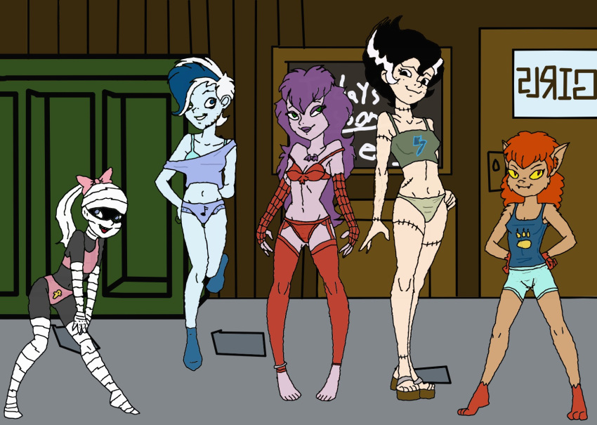 anthro bra elsa_frankenteen hanna-barbera panties phantasma_phantom scooby-doo scooby-doo_and_the_ghoul_school sibella_dracula tanis_mummy text winnie_werewolf