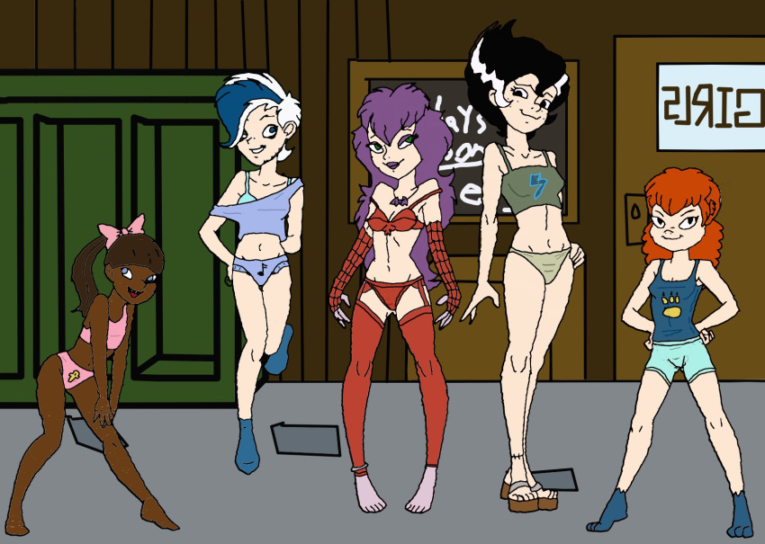 bra elsa_frankenteen hanna-barbera panties phantasma_phantom purple_hair scooby-doo scooby-doo_and_the_ghoul_school sibella_dracula tanis_mummy text winnie_werewolf