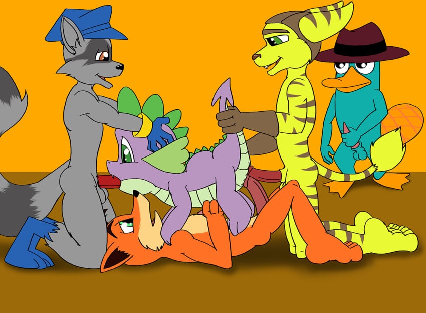 5boys anthro bandicoot cobra_mcjingleballs crash_(series) crash_bandicoot crossover dragon friendship_is_magic fur gay interspecies lombax male male_only mammal marsupial monotreme multiple_males my_little_pony perry_the_platypus phineas_and_ferb platypus raccoon ratchet_(ratchet_and_clank) ratchet_and_clank sly_cooper sly_cooper_(series) smooth_fur spike_(mlp) video_games yaoi