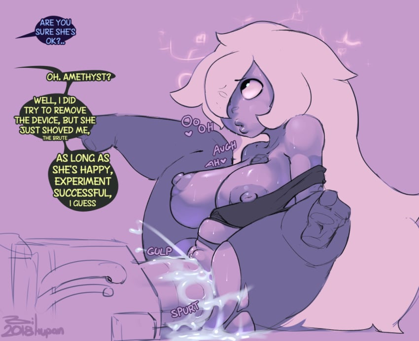 1girls 2018 addiction ahe_gao amethyst_(steven_universe) arm_support arms_behind_back artist_signature big_areola big_breasts big_nipples bikupan black_speech_bubble breasts cartoon_network chubby clitoris color crop_top cum_inside dialogue dildo english_text eyebrows eyebrows_visible_through_hair eyes_visible_through_hair female female_only fucked_senseless gem gem_(species) heart highres lapis_lazuli_(steven_universe) lavender_background lavender_hair legs_apart legs_up long_hair machine mind_break moaning nipple_slip nipples no_bra no_panties onomatopoeia peridot_(steven_universe) plump plump_lips purple_hair purple_skin sex_machine shortstack small_feet solo_focus speech_bubble spread_legs steven_universe stomach_bulge sweat thick_thighs thighs torn_clothes torn_pantyhose vaginal_penetration very_long_hair