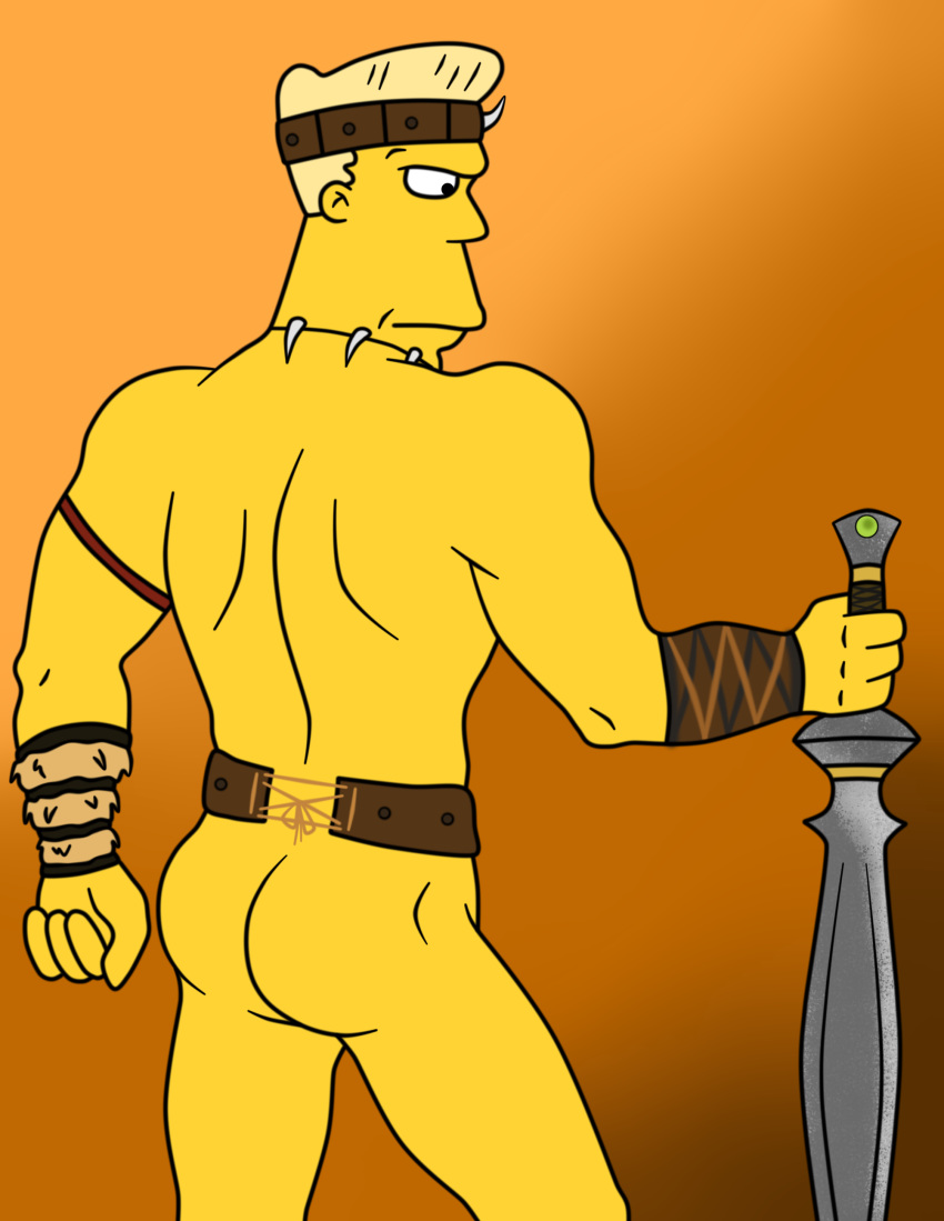 ass color human male male_only rainier_wolfcastle redpearl solo standing sword the_simpsons weapon