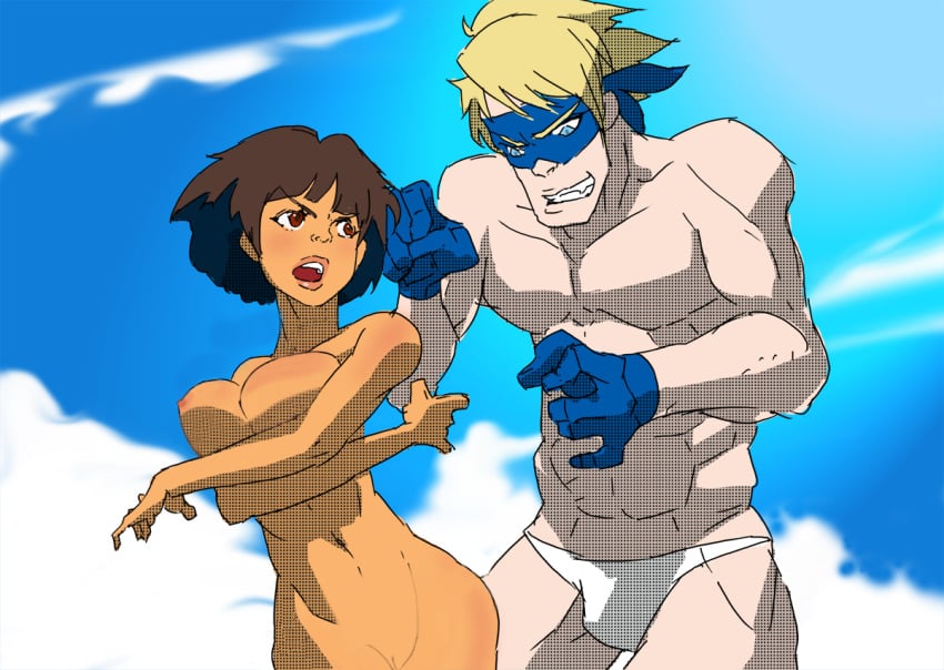 1boy 1girls assisted_exposure big_breasts blonde_hair blue_eyes blush breasts brown_hair color completely_nude completely_nude_female dark-skinned_female dark_skin dora_marquez dora_the_explorer edit female gloves human human_only humanized latina male male_thong mask naked naked_female navel nickelodeon nipples nude nude_edit nude_female nudity red_eyes shaved_crotch short_hair straight suzuka_(edit) swiper vagina vulva wide_hips