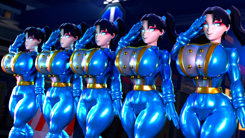 big_breasts cameltoe female fortnite latex latex_suit meat_corps military_uniform palisal rubber salute shiny shiny_clothes tight_clothing zoe_clash_(fortnite)