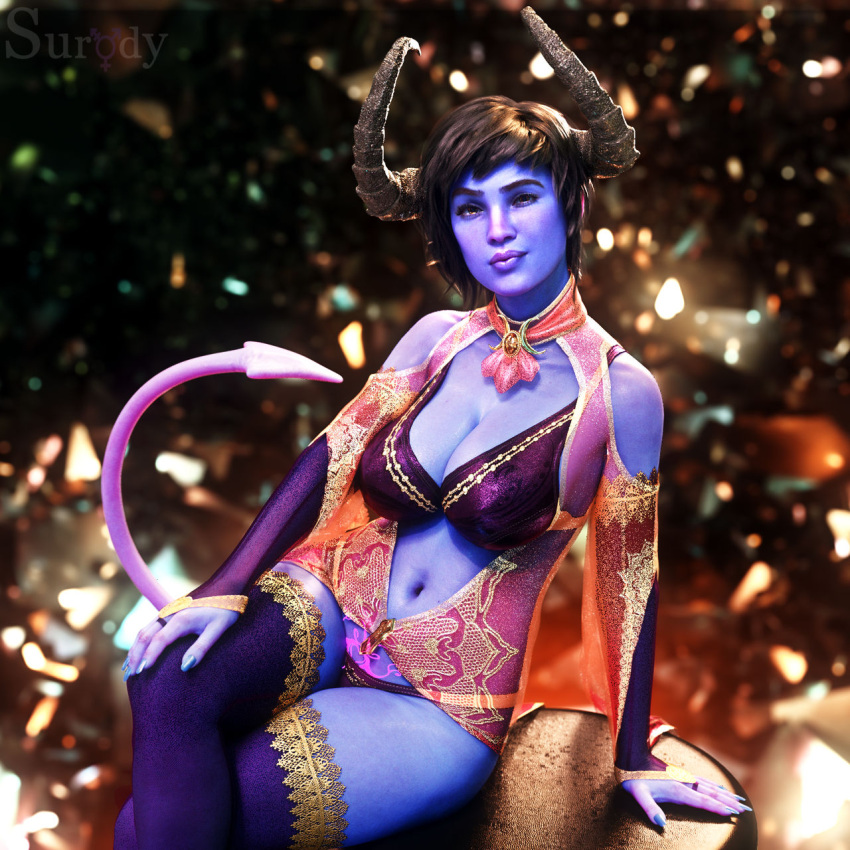 1girls 3d 3d_(artwork) 3d_model blue_skin blue_skinned_female cgi clothed clothing demon demon_girl demon_horns demon_tail demoness female female_only lingerie medium_hair oriental_clothing original_character seductive seductive_eyes seductive_look seductive_pose sitting sleeves stockings succubus succubus_horns succubus_tail surody