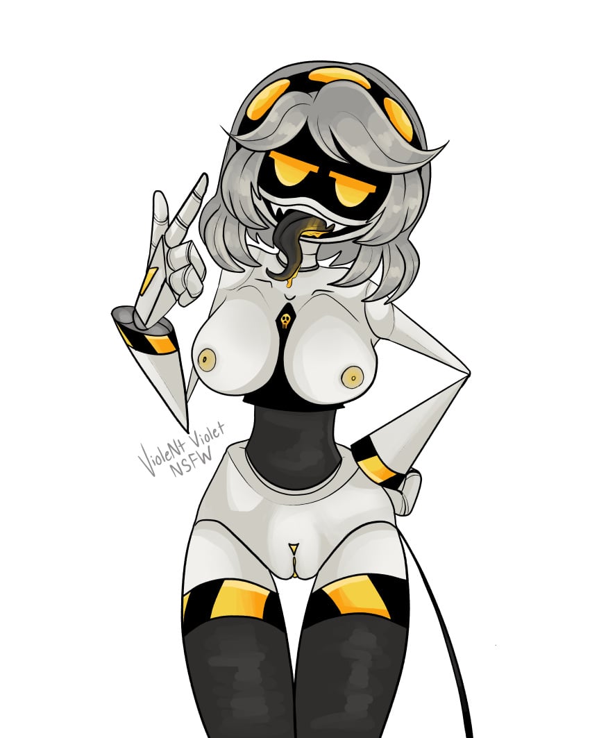 big_breasts breasts drone female_only girl murder_drones naked naked_female pussy robot robot_girl tease tongue tongue_out v_(murder_drones) violentvioletnsfw yellow_eyes