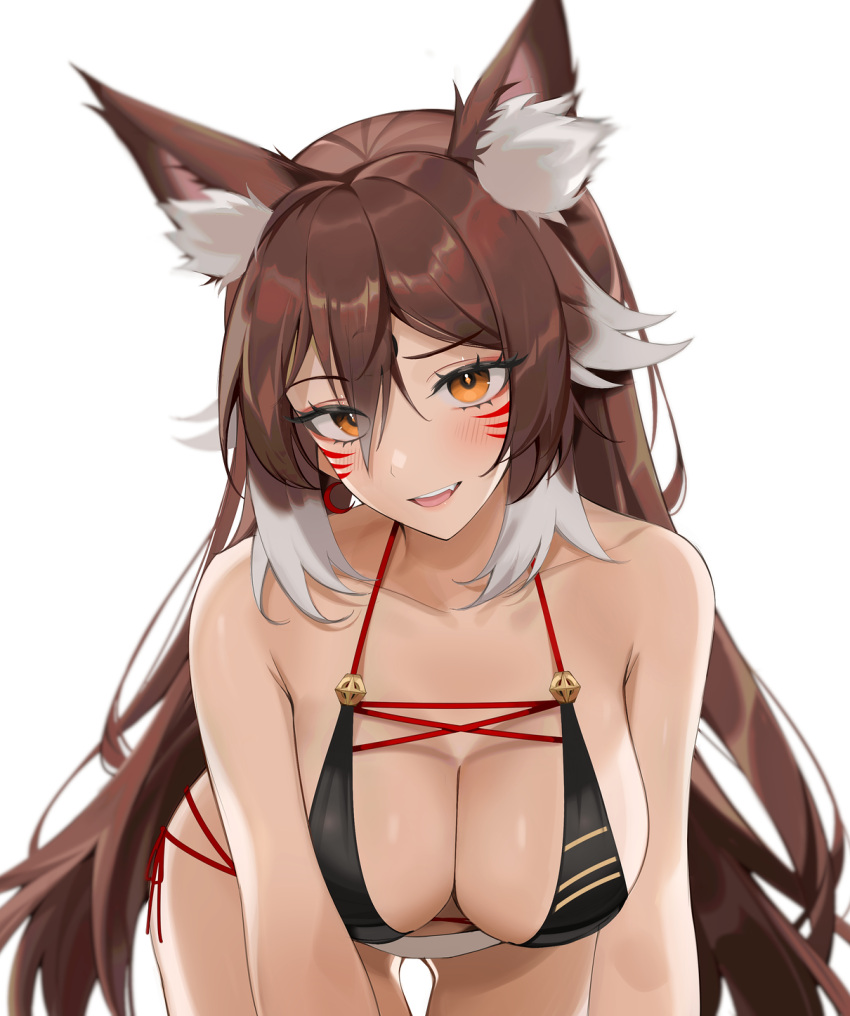 1girls bikini breasts brown_hair cleavage female fox_ears fox_girl solo swimsuit tagme yoru