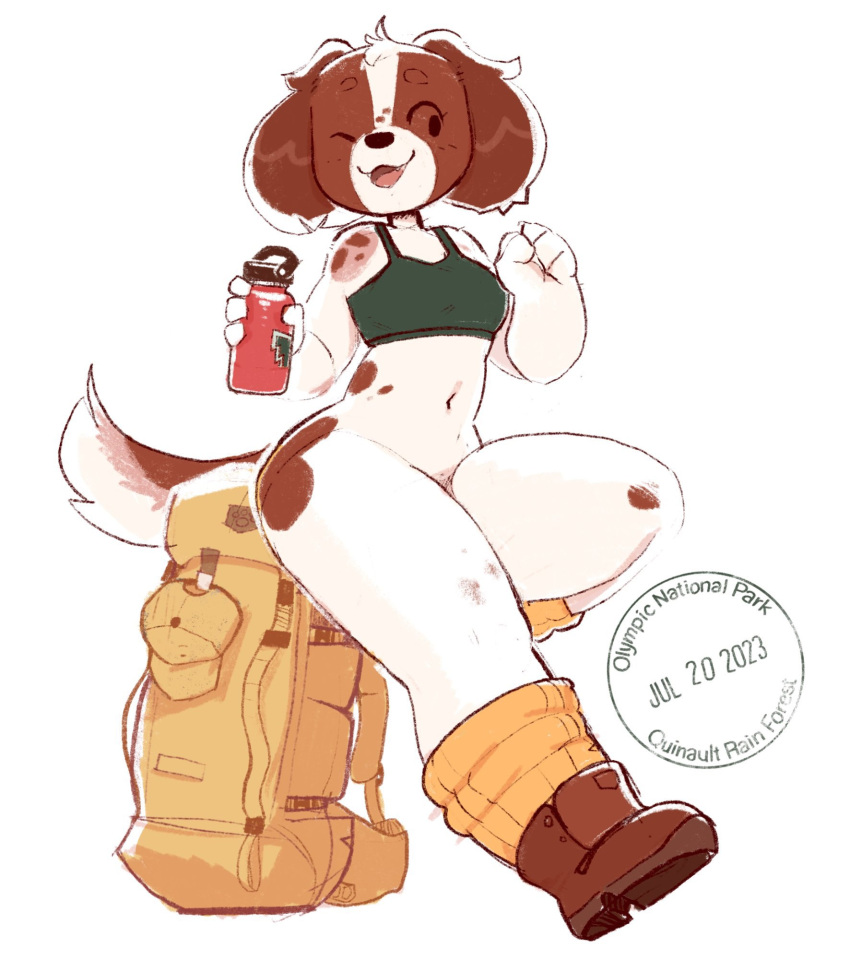 backpack clothing maple_(puppeypawbs) puppeypawbs tail tail_markings water_bottle white_fur