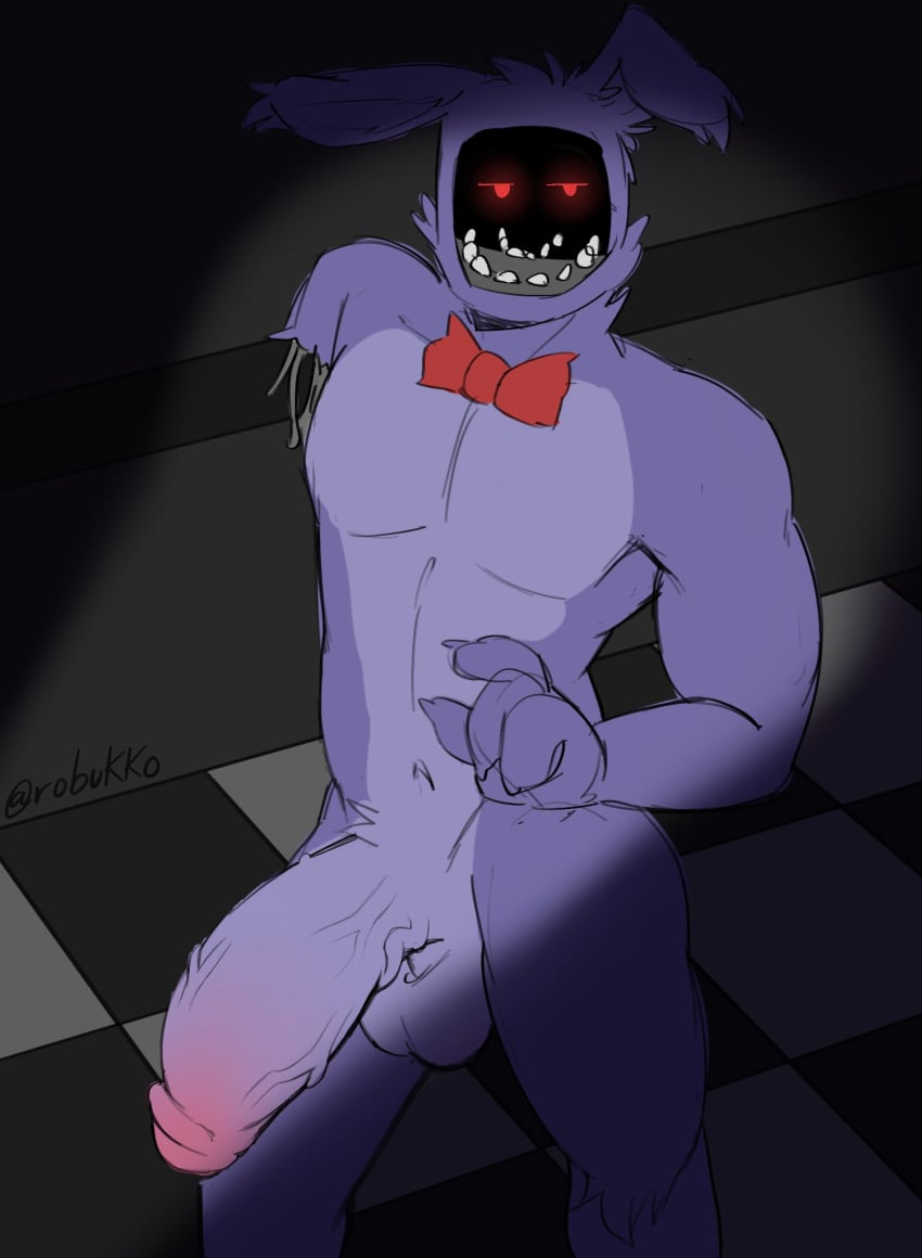 animatronic anthro balls big_ears big_penis bonnie_(fnaf) faceless_character faceless_male five_nights_at_freddy's five_nights_at_freddy's_2 fur genitals hi_res huge_cock humanoid_genitalia humanoid_penis lagomorph leporid machine male male_only mammal missing_limbs multicolored_body multicolored_fur muscular muscular_male nude pecs penis rabbit robot robukko scottgames solo solo_focus standing teeth wire withered_bonnie