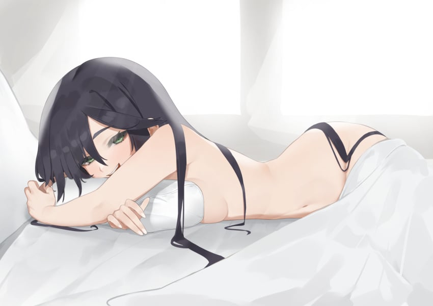 1girls blush cushion cushion_grab dark_purple_hair female flasso fringe fringe_hair genshin_impact green_eyes hair_over_shoulder hips horny_female hoyoverse imminent_sex just_woke_up laying_on_bed long_hair long_nails medium_breasts mihoyo mona_(genshin_impact) naked nude nude_female on_bottom purple_hair seducing seduction seductive seductive_body seductive_eyes seductive_gaze seductive_look seductive_mouth seductive_pose seductive_smile sideboob smug smug_smile solo_female visible_navel