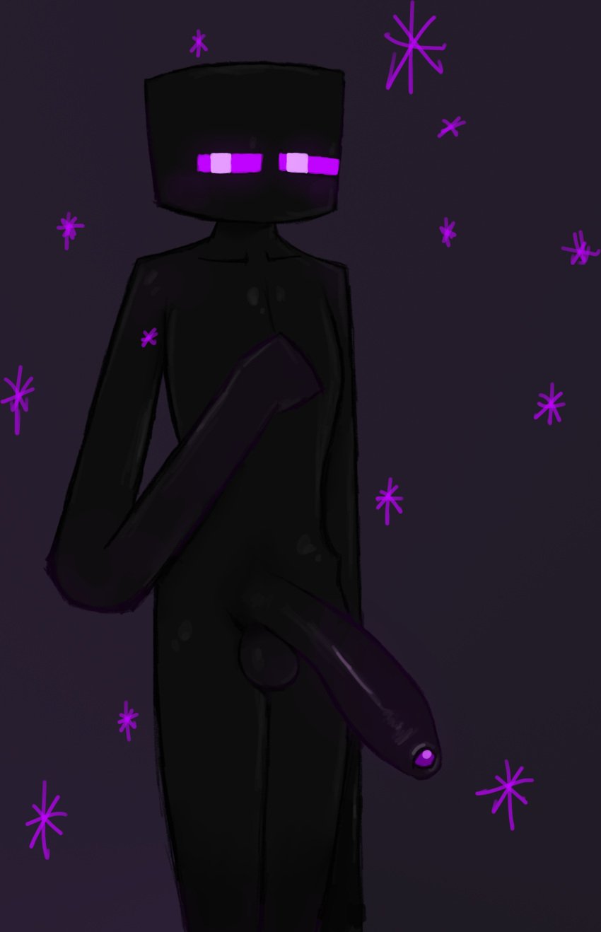 1boy 2d bioluminescence bioluminescent_penis dark_skin dick digital_drawing_(artwork) enderman glowing_eyes glowing_genitalia gradient_penis m00nl1ghtz male male_only minecraft mojang penis presenting_penis purple_eyes self-upload slim solo twink