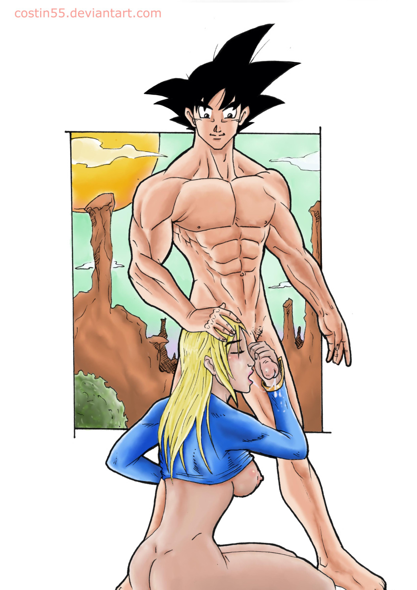 1boy 1girls abs anus ass biceps black_eyes black_hair blonde_hair breasts closed_eyes crossover cum dark_hair dc_comics dragon_ball dragon_ball_z eastern_and_western_character female goku handjob long_hair male muscles navel nipples nude penis reiner55 serratus_anterior sex son_goku straight supergirl superman_(series)