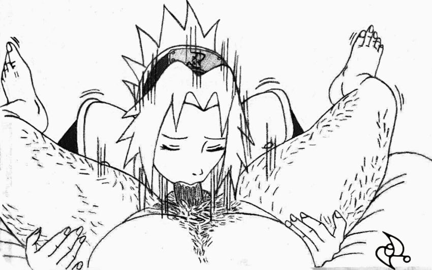 drawing fellatio female human male monochrome naruto omarsin oral sakura_haruno straight tagme