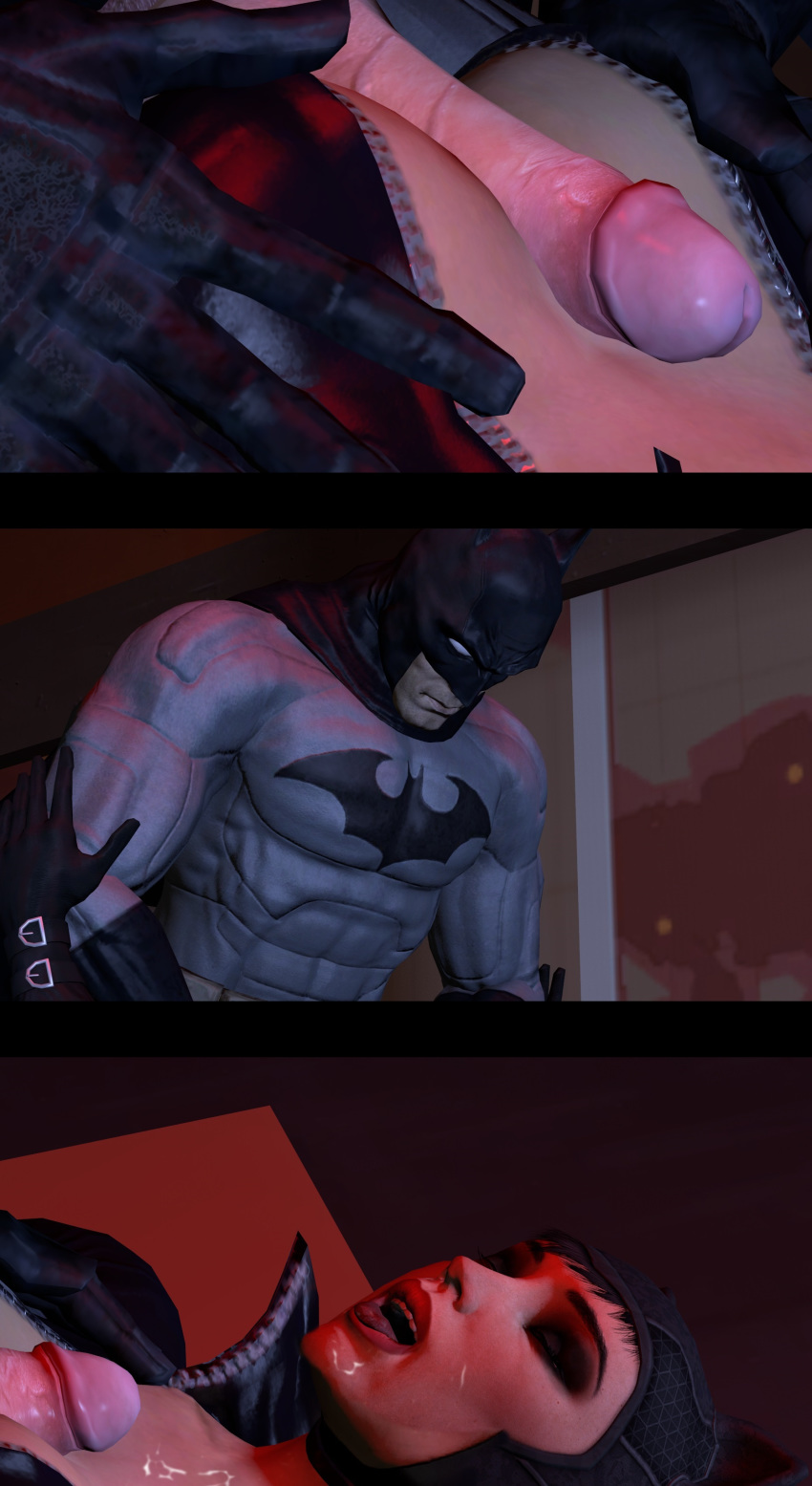 1boy 1girls 3d batman batman:_arkham_city batman_(series) breasts bruce_wayne catwoman catwoman_(arkham) catwoman_(arkham_city) cleavage cum dc dc_comics female knogg male mortal_kombat_vs._dc_universe paizuri penis selina_kyle source_filmmaker straight tag