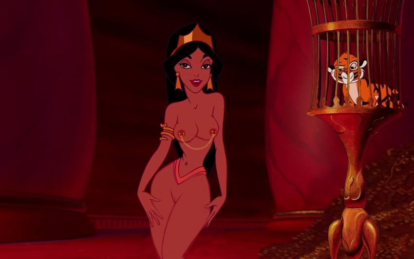 accurate_art_style aladdin arabian_clothes cub disney disney_princess evil_queen_jasmine female harem_outfit human logyn nipples princess_jasmine pussy rajah tagme tiger