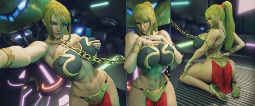 3d abs areolae ass banskinator big_ass big_breasts bikini blonde_hair breasts cleavage costume erect_nipples female female_only huge_ass huge_breasts large_breasts looking_at_viewer metroid muscles muscular muscular_female naughty_face nintendo nipples samus_aran sci-fi science_fiction scifi seductive seductive_smile slave_bikini slave_leia_(cosplay) smile solo solo_female thick_thighs urbanator voluptuous
