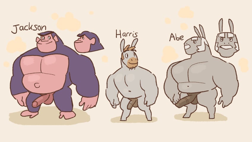 anthro balls boner bunbunny_(artist) donkey erection furry gay gorilla horsecock male male_only nude penis smallsrabbit