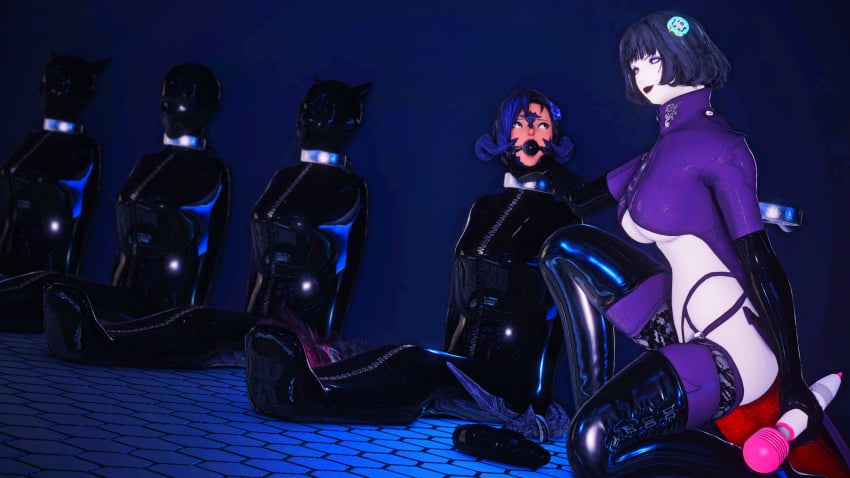 5girls au_ra ball_gag bondage chin_grab collar dominatrix final_fantasy final_fantasy_xiv gag holding_chin hood hyur imminent_rape kisa_kha latex latex_hood miqo'te multiple_girls multiple_subs phantomdotexe scared sleepsack stationary_restraints tail tail_tied tied_to_wall vibrator white_skin xaela