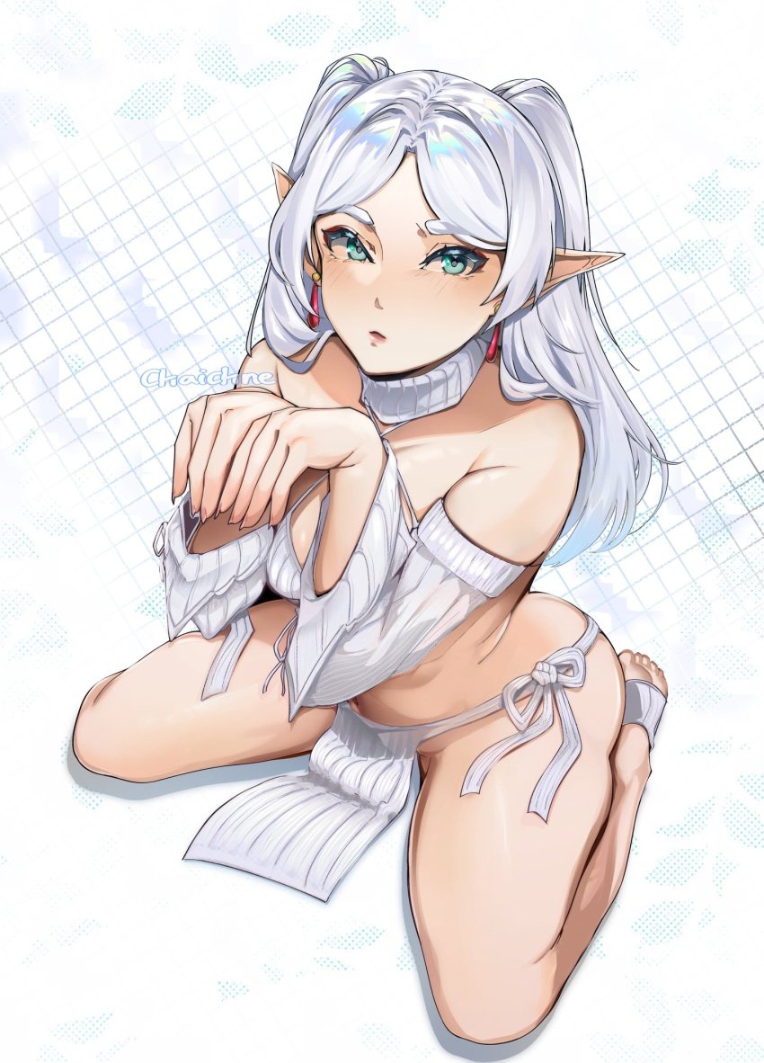 1girls absurd_res booty breasts chaichne elf elf_ears elf_female female female_only frieren hi_res pointy_chin solo sousou_no_frieren thighs white_hair wide_hips