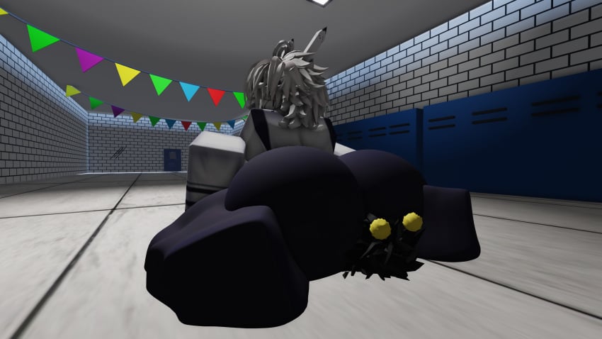 2boys ass big_ass facesitting femboy fundamental_paper_education hallway lamentlife_(oc) mister_demi_(fundamental_paper_education) roblox robloxian school sitting_on_face white_hair