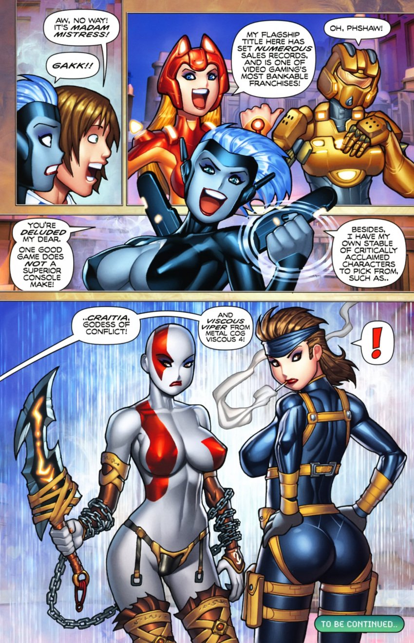 1boy 5girls android android_girl boots breasts comic comic_cover craitia_(next_gen_warz) crossover duo duo_female duo_focus eastern_and_western_character esexy3 forbox360 gamerstud328 genderswap_(mtf) gloves god_of_war image_comics kratos leotard long_hair long_hair_female metal_gear metal_gear_solid next_gen_warz official_art orange_hair parody reference robot robot_girl robot_humanoid ryan_kinnaird short_hair short_hair_female solid_snake tagme video_games viscous_viper_(next_gen_warz)