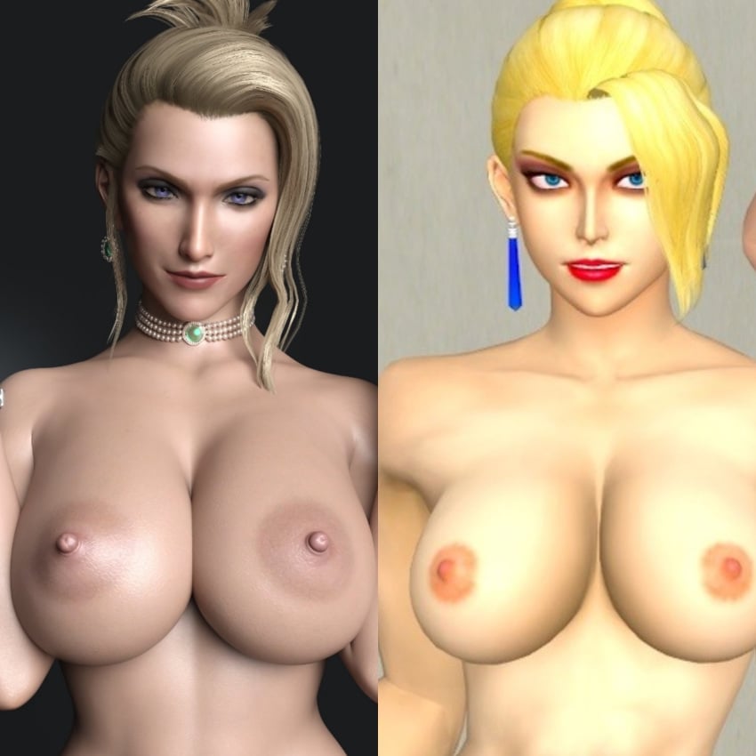 3d big_breasts blonde_female blonde_hair blue_eyes comparing completely_nude_female female_only final_fantasy_vii huge_breasts king_of_fighters kof mature_(kof) mature_female naked naked_female scarlet_(ffvii) snk