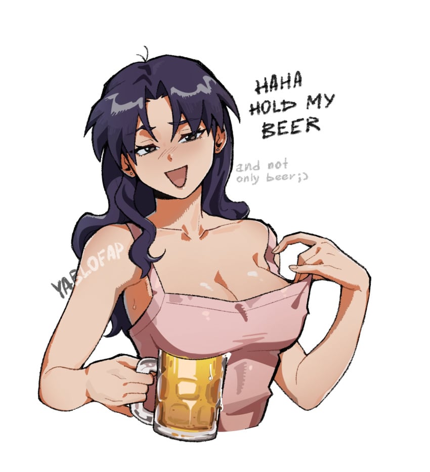 alohalohi beer big_breasts black_hair cleavage female female_only misato_katsuragi neon_genesis_evangelion yablofap