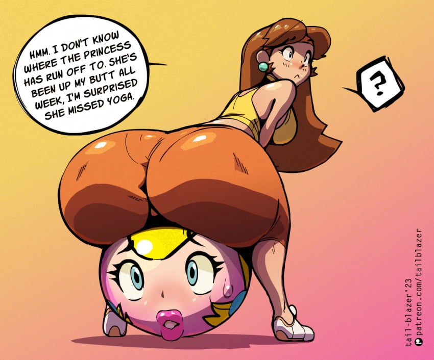 animated ass_bigger_than_head ass_shake big_lips bouncing_ass butt_jiggle crop_top gif huge_ass mario_(series) oblivious princess_daisy princess_peach super_mario_bros. tail-blazer transformed voluptuous_female yoga yoga_ball yoga_pants