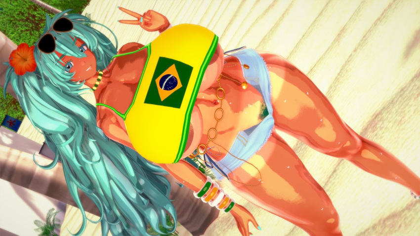 3d beach brazil brazilian brazilian_female brazilian_miku busty codeyumi female female_focus hatsune_miku hourglass_figure long_hair outdoors outside skimpy skimpy_clothes tagme tan tan_body tan_skin twintails vocaloid wide_hips