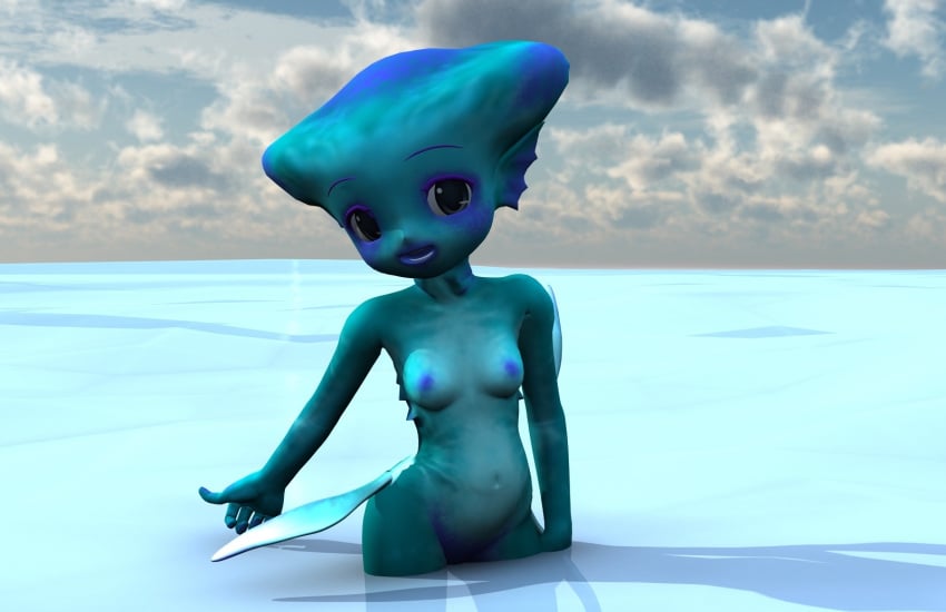 blue_skin breasts female female_only fin fish_girl grey_eyes nintendo nipples ocarina_of_time princess_ruto_(young) solo tagme the_legend_of_zelda young zora