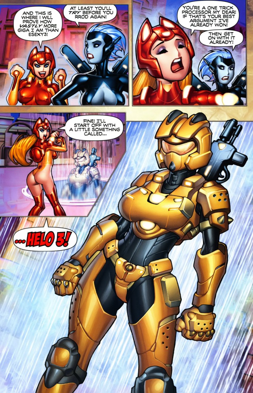 1boy 2girls android android_girl boots breasts comic comic_cover duo duo_female duo_focus esexy3 forbox360 gamerstud328 genderswap_(mtf) gloves halo_(series) helo_3_(next_gen_warz) image_comics leotard long_hair long_hair_female master_chief next_gen_warz official_art orange_hair parody reference robot robot_girl robot_humanoid ryan_kinnaird short_hair short_hair_female tagme video_games