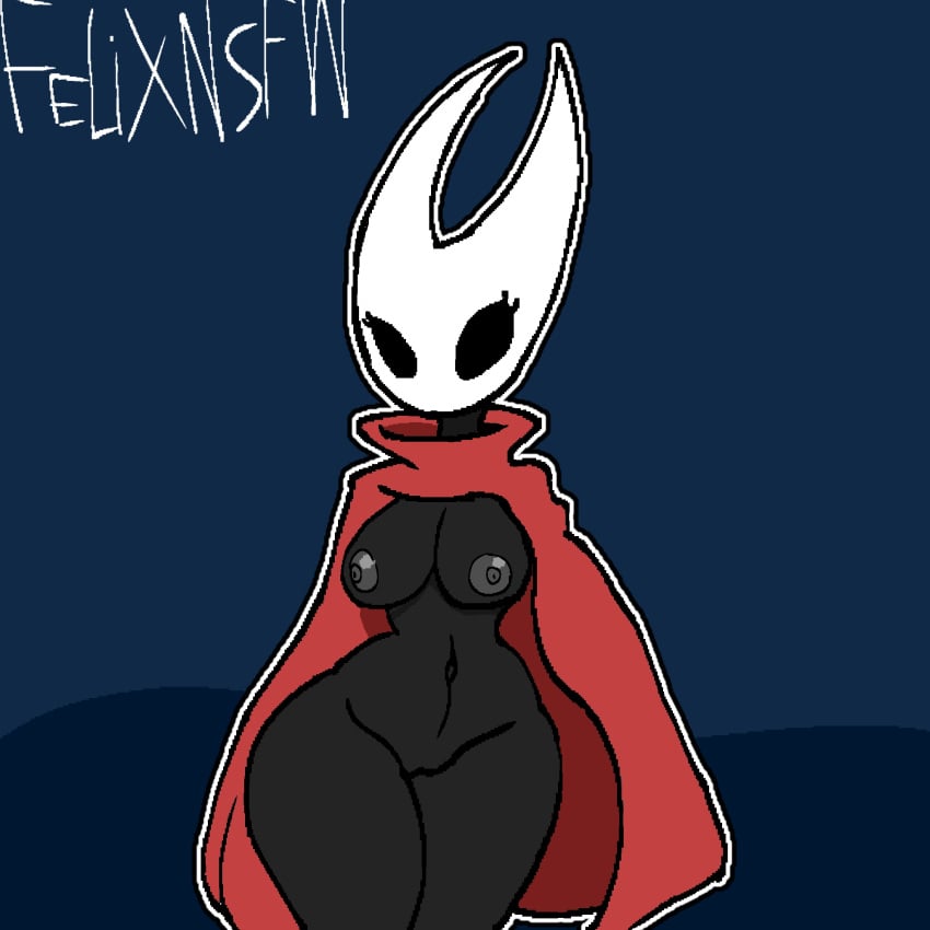 big_breasts big_butt big_thighs black_body black_eyes breasts busty cloak cloak_only felixnsfw female girl hollow_knight horn hornet_(hollow_knight) horns mask masked masked_female naked naked_female name_tag nipples nude nude_female tits_out women