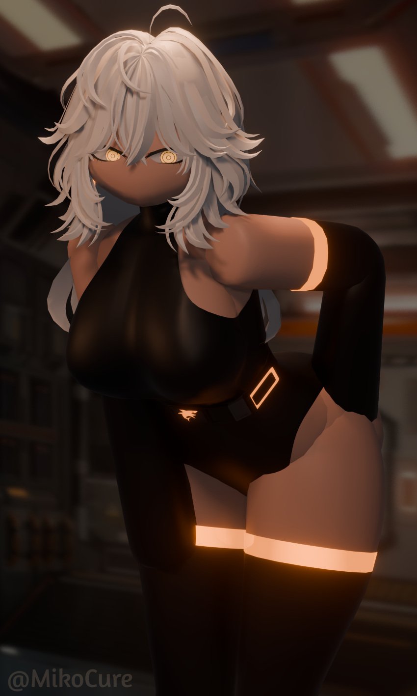 1girls 3d armwear big_breasts bodysuit breasts clothed glowing_eyes huge_breasts humanoid leotard looking_at_viewer mikocure orange_eyes roblox robloxian sci-fi standing tagme thighhighs thighs twitter_username white_hair white_skin