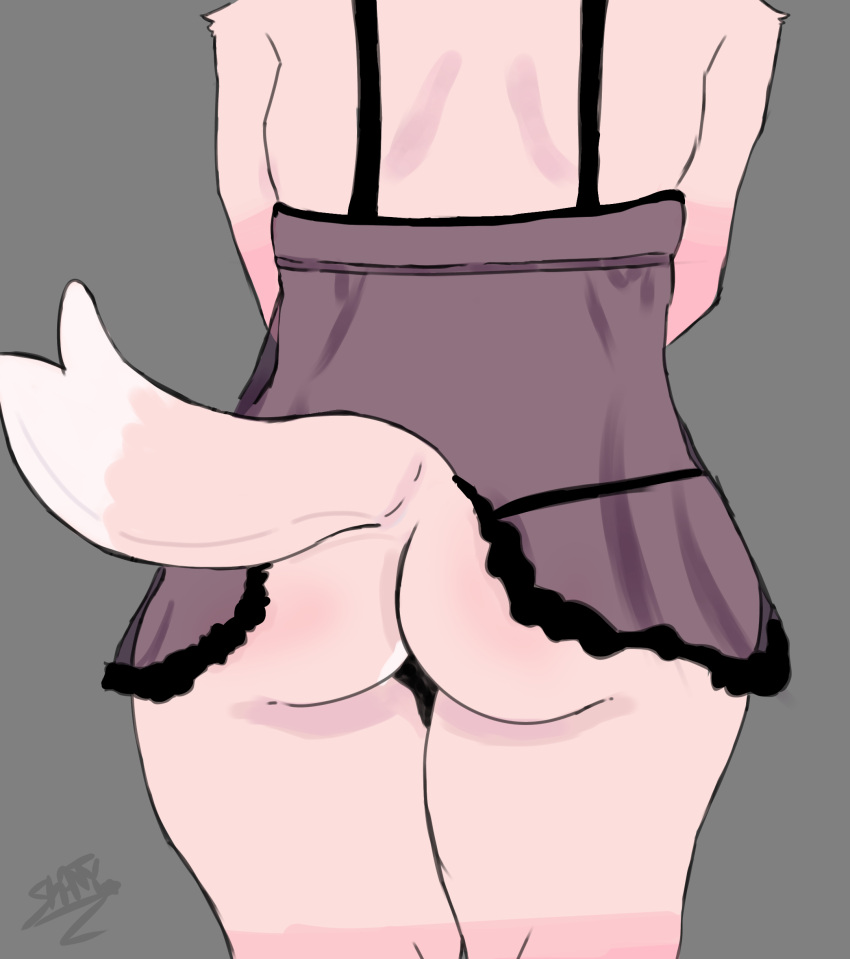 absurd_res anal anthro ass canid canine clothing digital_drawing_(artwork) digital_media_(artwork) female female_focus fox fur grey_background hi_res humanoid kemono lingerie mammal oral pink_body pink_fur raised_tail rear_view rimming sex shaded shantohru shanty shanty_artist signature simple_background tail