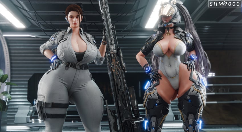 2girls 3d absurd_res ass breasts bunny_(the_first_descendant) female female_only hailey_(the_first_descendant) hi_res large_ass large_breasts skindentation superhentaimaster9000 the_first_descendant thick_thighs thighs white_hair wide_hips