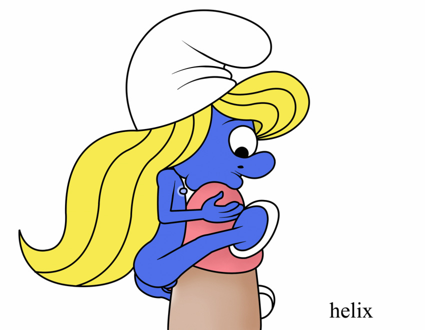 1boy 1boy1girl 1girls animated blonde_hair blue_body blue_skin breasts clothing fellatio female flat_chest giant helix larger_male macro macro/micro male male/female micro micro_on_penis minigirl minigirl_on_penis nipples partially_clothed penis pussy size_difference small_breasts smaller_female smurfette tagme the_smurfs