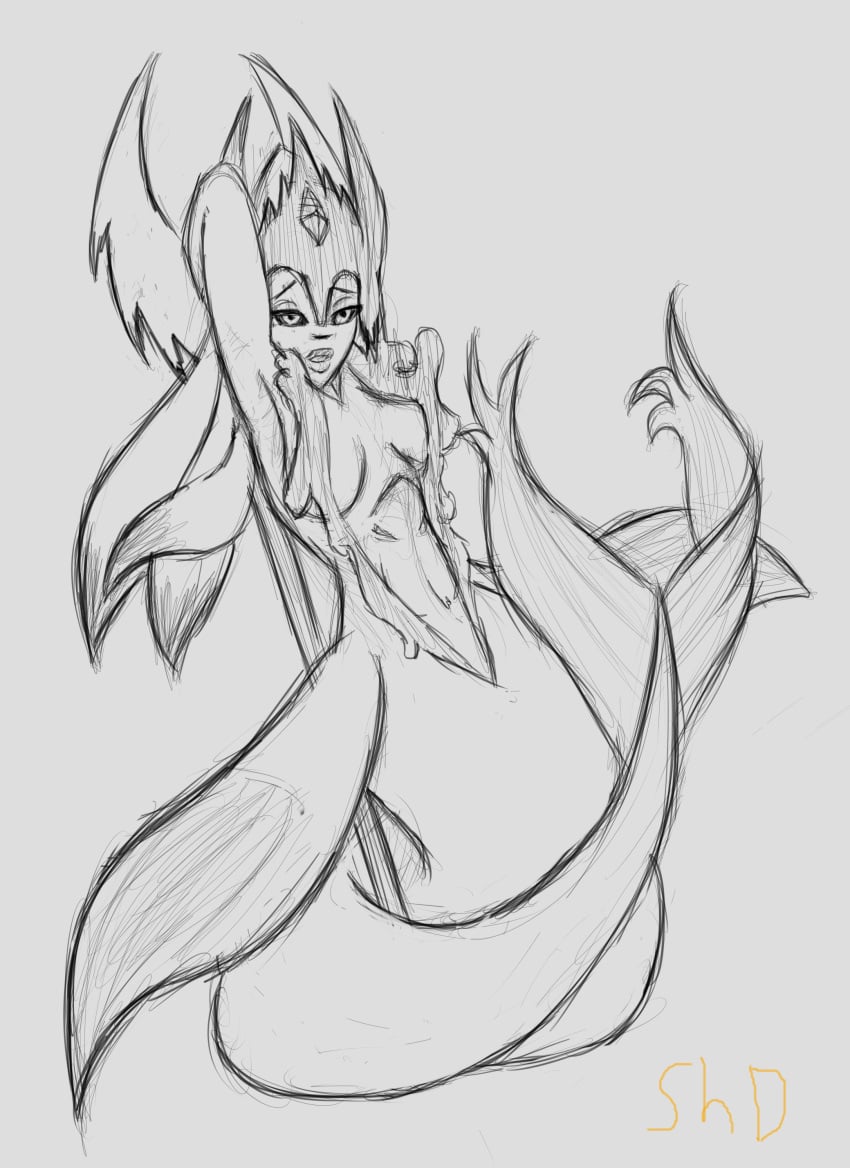 female league_of_legends male_focus marai mermaid nami_(league_of_legends) shdingo sketch tagme