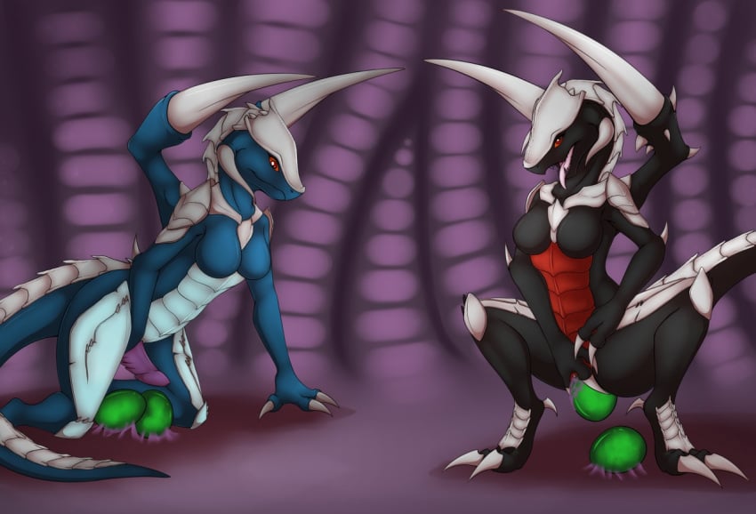 2018 alien anthro arthropod biped black_body blizzard_entertainment blue_body bodily_fluids breasts claws colored colored_pussy_juice countershading crouching duo egg egg_from_pussy egg_laying erection featureless_breasts female fingers genital_fluids genitals gynomorph insects intersex kneeling looking_at_viewer naked non-mammal_breasts nude open_mouth penis purple_pussy_juice pussy red_body red_eyes scalie smile spread_legs spreading starcraft tail teeth tomek1000 tongue tongue_out unusual_bodily_fluids unusual_genital_fluids unusual_pussy_juice vaginal_fluids zerg zergling