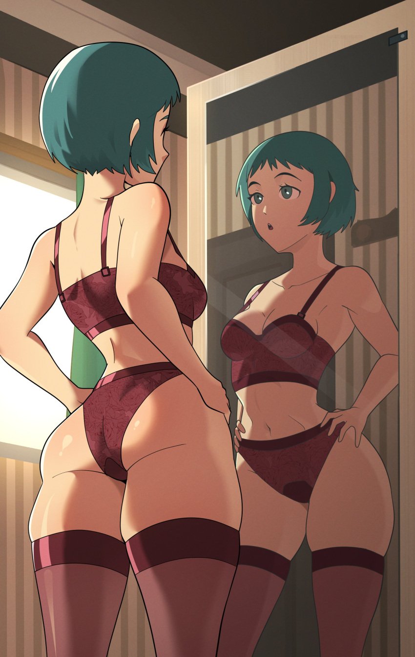1girls ass fuuka_yamagishi mirror monke_brush persona persona_3 thighs underwear