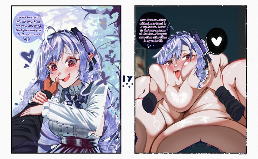 1girls before_and_after chubby_cheeks dialogue double_chin fat fat_face fat_female heart morbidly_obese morbidly_obese_female nah obese obese_female overweight overweight_female pointy_ears pov purple_hair red_eyes tounge_out vivian_(zenless_zone_zero) vivian_banshee weight_gain weight_gain_female zenless_zone_zero