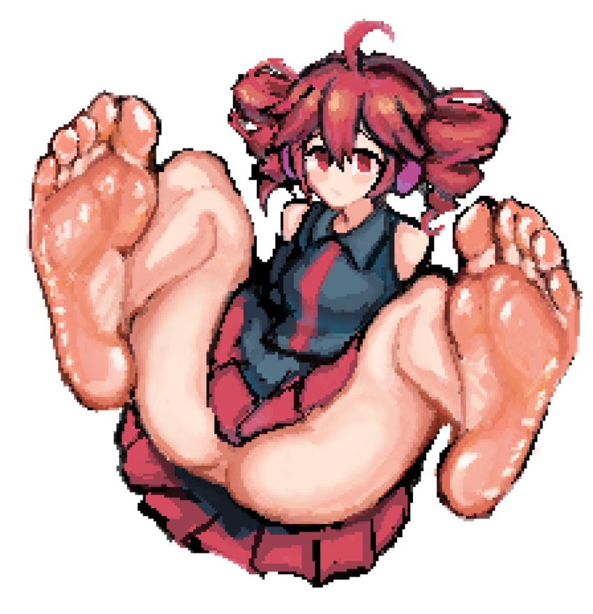 1girls 2d 2d_(artwork) ahoge ass breasts clothed clothed_female clothing detailed_feet expressionless feet female female_only foot_fetish haruyo514 kasane_teto legs_up no_panties red_eyes red_hair skirt skirt_lift soles solo solo_female spread_legs thick_thighs thighs toes twin_drills upskirt utau white_background
