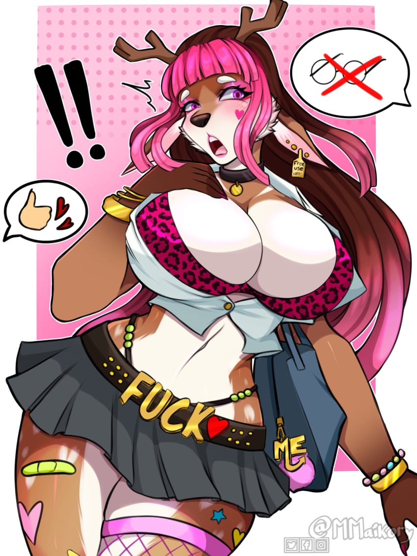 big_breasts big_breasts big_thighs big_titties brown_fur brown_skin clothing curvaceous curvaceous_female curvaceous_figure curvy curvy_figure curvy_hips deer deer_girl deer_horns female female_focus female_only furry furry_female furry_only long_hair looking_at_viewer mmaikory multicolored_hair original original_character
