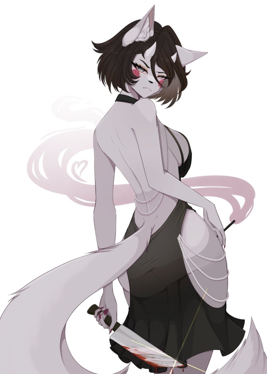back_view big_ass big_breasts big_butt big_thighs big_titties black_hair cat_ears cat_tail catgirl clothing curvaceous curvaceous_female curvaceous_figure curvy curvy_figure curvy_hips female female_focus female_only furry furry_female furry_only looking_at_viewer mmaikory original original_character short_hair white_fur