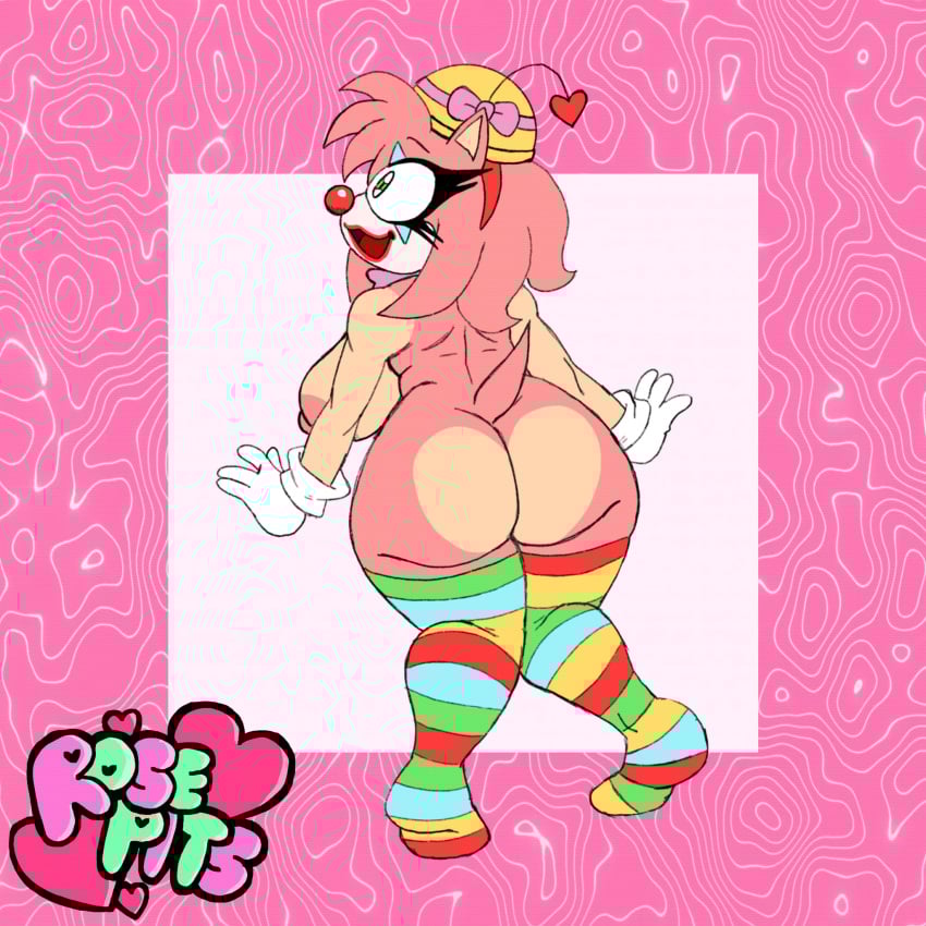 1:1 accessory alternate_version_at_source amy_rose anthro ass big_breasts big_butt bodypaint breasts clothing clown clown_makeup clown_nose eulipotyphlan face_paint female gloves hair_accessory hairband handwear hat headgear headwear hedgehog hi_res legwear looking_away mammal nipples pink_body pink_nipples rosepits sega smile solo sonic_(series) sonic_the_hedgehog_(series) tail tan_body tan_skin thigh_highs