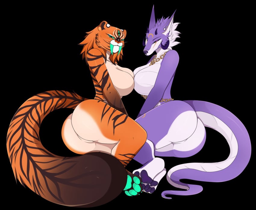 ass ass ass_focus back_view big_ass big_breasts big_breasts big_butt big_nipples big_thighs big_titties butt_focus feline female female_focus furry furry_female furry_only mmaikory nipples orange_fur original original_character purple_body purple_fur