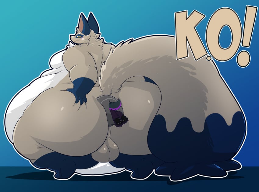 anal anal_vore anthro anus ass backsack balls big_butt big_tail canid canine cirothicc fox generation_8_pokemon genitals hi_res male mammal nickit nintendo obese overweight pokemon pokemon_(species) puffy_anus tail vore