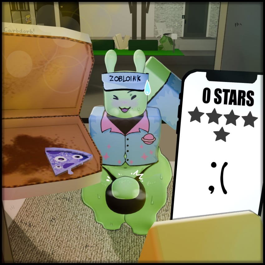 1:1 alien alien_elliot_(forsaken) antennae_(anatomy) blush bodily_fluids bottomwear bulge carbdorb clothed clothing delivery_(commerce) delivery_employee duo elliot_(forsaken) english_text femboy first_person_view food_delivery forsaken_(roblox) genitals green_body green_skin hat headgear headwear hi_res humanoid interspecies looking_at_viewer male male_pov musk musk_clouds musky_penis pantsless partially_clothed penis pizza_delivery roblox robloxian shirt smile sweat sweatdrop text thick_thighs thong topwear underwear visor_cap wide_hips