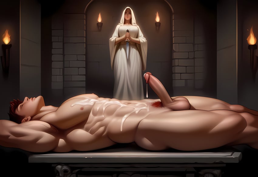 1boy1girl abs ai_generated altar armpit_hair armpits balls ballsack biceps circumcised circumcised_penis closed_eyes clothed_female clothed_female_nude_male cum cum_dripping_from_penis cum_on_body cum_on_pecs cum_on_pectorals cum_on_stomach dagger dom/sub dominant_female dominant_female_submissive_male ejaculation erect_penis erection female_dominating_male female_domination femdom ginger ginger_male ginger_pubes ginger_pubic_hair human_male human_only human_sacrifice imminent_death jeepguyinsd lats_(muscle) male male/female male_focus male_human male_nipples male_sub male_victim muscle muscles muscular muscular_human muscular_male muscular_sub naked_male naked_male_with_clothed_female nude_male nude_male_clothed_female obliques on_back original pecs priestess quads red_hair red_pubes red_pubic_hair redhead_male ritual ritual_sacrifice robes sacrifice sacrificial_altar sacrificial_offering small_nipples smooth_balls smooth_chest submissive_male testicles torch_light torches trance triceps uncensored veiny_arms willing_snuff willing_sub