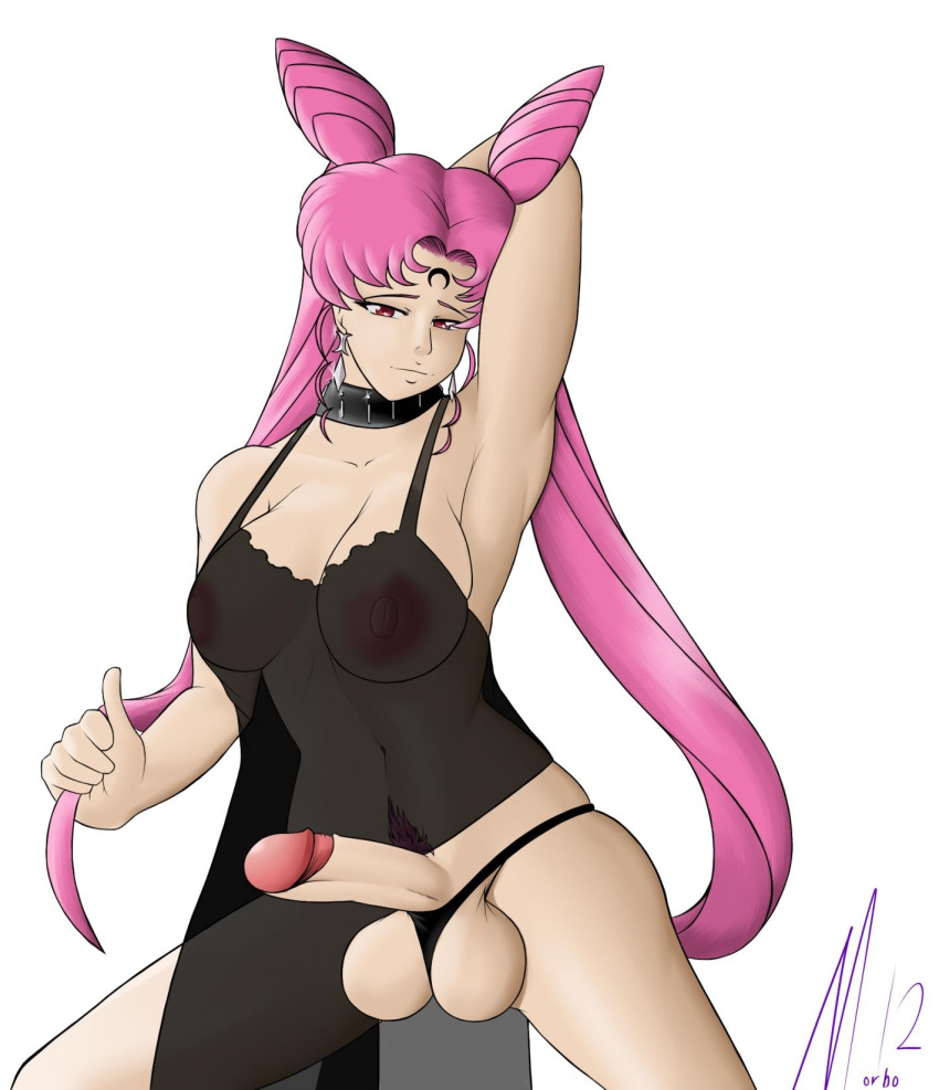 1futa artist_request bishoujo_senshi_sailor_moon black_lady black_moon breasts chibi_usa clothing dark_persona dress futanari human intersex large_breasts long_hair panties pink_hair pubic_hair see-through see-through_clothing tagme uncensored villainess