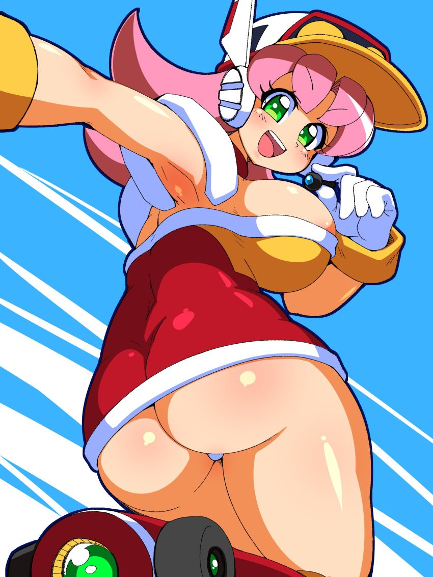 1girls armpits big_ass big_breasts female green_eyes mega_man mega_man(classic) pink_hair plum_(mega_man) robot ryoi tagme