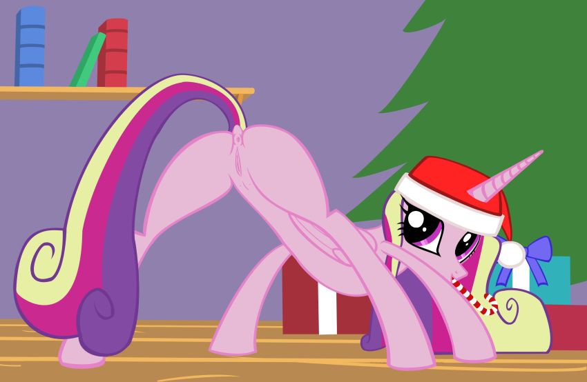 alicorn anus ass book candy_cane candy_cane_in_mouth christmas crotchboobs eating equine friendship_is_magic hat holidays horn horse my_little_pony neckbeardotw pony presenting presenting_hindquarters presents princess_cadance_(mlp) pussy santa_hat solo spread_legs tiny_crotchboobs wings